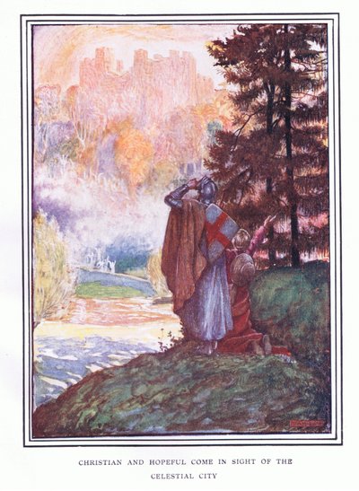 Kristitty ja toiveikas tulee taivaallisen kaupungin näkyville tekijältä John Byam Liston Shaw