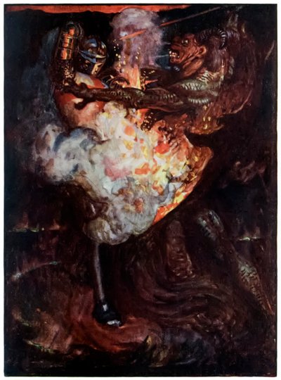 Christian taistelee Apollyonin kanssa elokuvasta Pilgrims Progress From This World, To That What Is To Come, John Bunyan (1628-1688) Byam Shaw