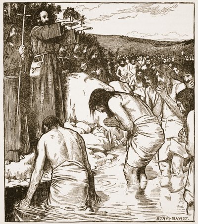 The Baptism at Tara, kuvitus teoksesta "The Church of England: A History for the People", kirjoittanut H.D.M. Spence-Jones, pubi. n. 1910 (seepiavalokuva) tekijältä John Byam Liston Shaw