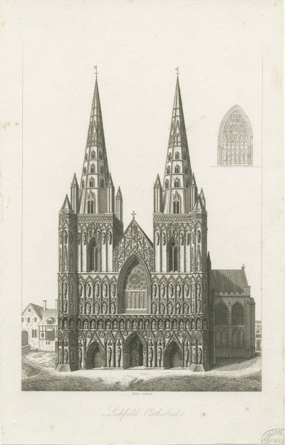 Lichfield Cathedral - West Front: kaiverrus ja [?1800-luvun alku] (painettu) tekijältä John Byrne