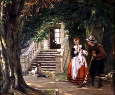 Flirttailu mestarin talon ulkopuolella tekijältä John Callcott Horsley