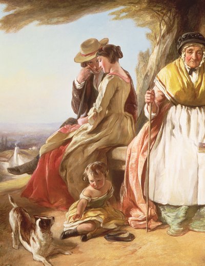 Nuoruus ja ikä, yksityiskohta rakastavaisista (yksityiskohta kuvasta 59345) tekijältä John Callcott Horsley
