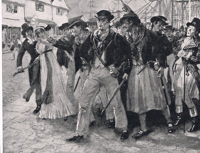 Naval Mutineers Ashore, kuvitus teoksesta "British Battles on Land and Sea", julkaisija Cassell, Lontoo, n. 1910 tekijältä John Cameron