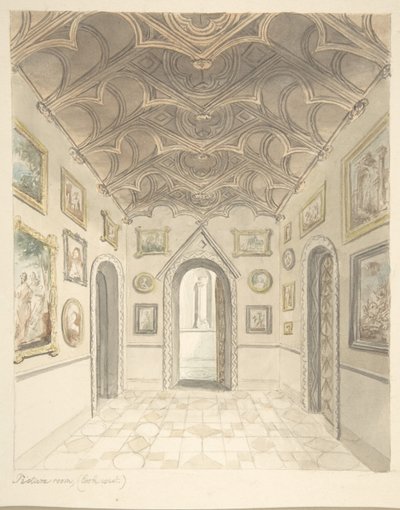 Lea Castle, Worcestershire, Picture Room, Looking West, n. 1816. tekijältä John Carter.