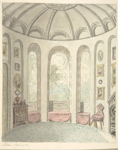 Lean linna, Worcestershire, sedan, pohjoiseen katsova, n. 1816. tekijältä John Carter.