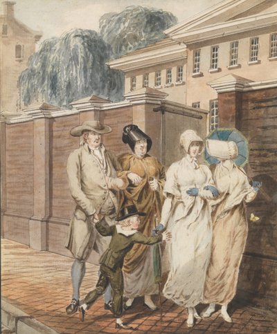 Sunnuntai aamu Arch Street Meeting Housen edessä, Philadelphia, 1811-ca. 1813. tekijältä John Carter.