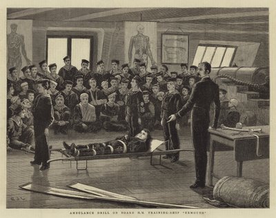 Ambulanssiharjoitus laivalla HM Training-Ship Exmouth tekijältä John Charles Dollman