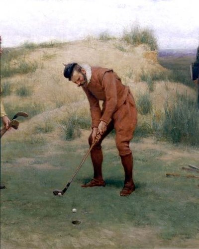 Saarnojen aikana, yksityiskohta golfarista, 1896 tekijältä John Charles Dollman