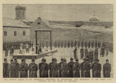 Nihilistin oikeudenkäynnit Pietarissa, Kvjatkovskin ja Presniakovin teloitus Pietari Paavalin linnoituksessa 5.11.1880 tekijältä John Charles Dollman