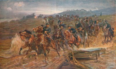 Ranskalainen tykistö ylitti Aisne-joen syyskuussa 1914, 1915 1928 tekijältä John Charlton