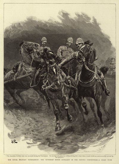Royal Military Tournament, viktoriaaninen hevostykistö ajokilpailussa, jyrkkä käännös tekijältä John Charlton
