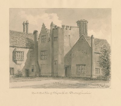 Buckinghamshire - Chenies Hall: seepiapiirustus, 1824 tekijältä John Chessell Buckler
