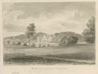 Cheadle - Booth Hall ("The Shawe"): seepiapesupiirustus tekijältä John Chessell Buckler