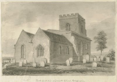 Draycott in the Moors Church: seepiapiirustus, 1841 tekijältä John Chessell Buckler