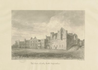 Dudley Castle - Court Yard: seepiapiirros, 1820 tekijältä John Chessell Buckler