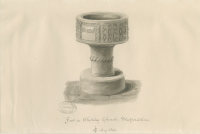 Fontti Checkley Churchissa: seepiapiirros, 1841 tekijältä John Chessell Buckler