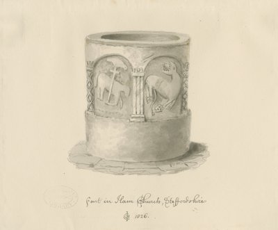 Fontti Hamin kirkossa, 1826 tekijältä John Chessell Buckler