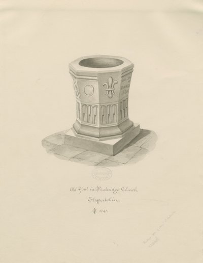 Fontti Penkridge Churchissa: seepiapiirros, 1841 tekijältä John Chessell Buckler