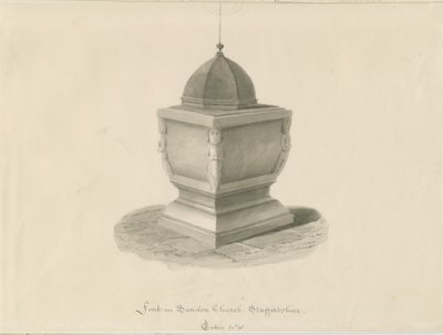 Fontti Sandonin kirkossa: seepiapesupiirustus, toukokuu 1841 (piirustus) tekijältä John Chessell Buckler