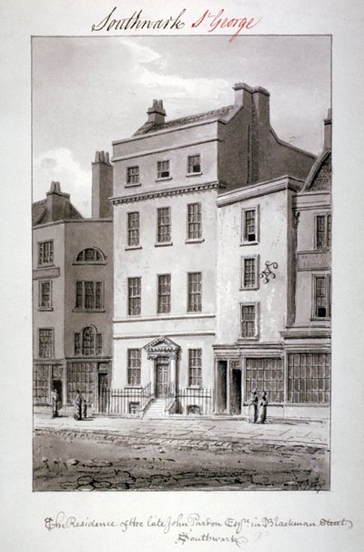 Talo Blackman Streetillä, Southwarkissa, Lontoossa, 1827. tekijältä John Chessell Buckler