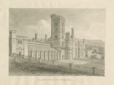 Ilam Hall: seepiapiirustus tekijältä John Chessell Buckler