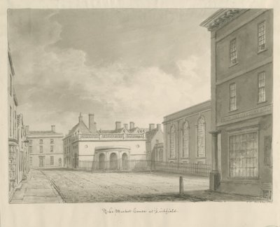 Lichfield - Market House: seepiapiirros tekijältä John Chessell Buckler