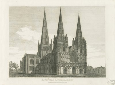 Lichfield Cathedral - West Front: kaiverrus, nd [c 1820] (tulostus) tekijältä John Chessell Buckler