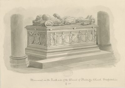 Penkridge Church - [Sir Edward Littletonin] hauta: seepiapiirros tekijältä John Chessell Buckler
