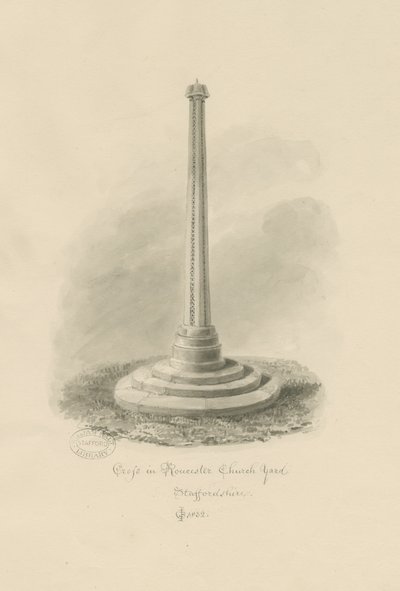 Rocester Churchyard - Cross: seepiapiirustus tekijältä John Chessell Buckler