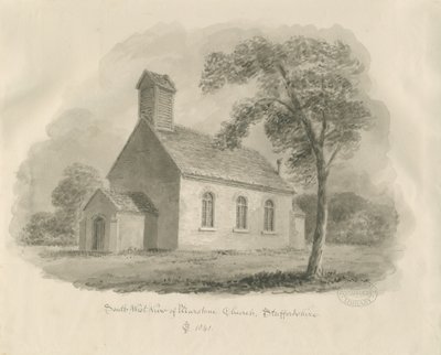 Stafford - Marston Chapel: seepiapiirros (vinjetoitu) tekijältä John Chessell Buckler