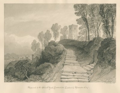 Worcestershire - Droitwich - Dodderhillin kirkko: seepiapiirros, 1833 tekijältä John Chessell Buckler