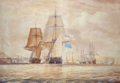 HMS "Shannon" johti "Chesapeaken" Halifaxin satamaan, 1813 tekijältä John Christian Schetsky