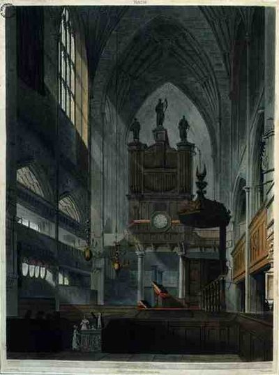 The Interior of the Abbey, teoksesta "Bath Illustrated by a Series of Views", kaiverrus John Hill (1770-1850), pub. kirjoittanut William Miller tekijältä John Claude (after) Nattes