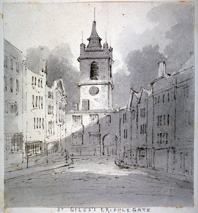 St Gilesin kirkko ilman Cripplegatea Fore Streetistä, Lontoon kaupungista, 1790. tekijältä John Claude Nattes