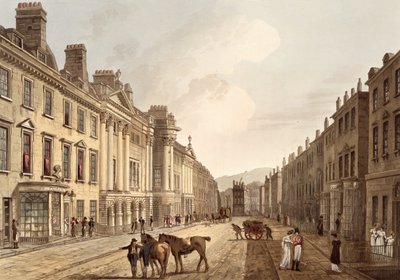 Milsom Street, teoksesta "Bath Illustrated by a Series of Views", kaivertanut John Hill (1770-1850) -pubi. kirjoittanut William Miller, 1805 (akvatinta) tekijältä John Claude Nattes