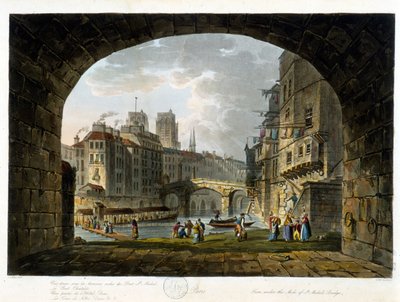 Pariisi: Pont de Chatelet ja Hotel Dieu - julkaisussa "Paris vu par J.C. Mattes", toim. Miller, Lontoo tekijältä John Claude Nattes
