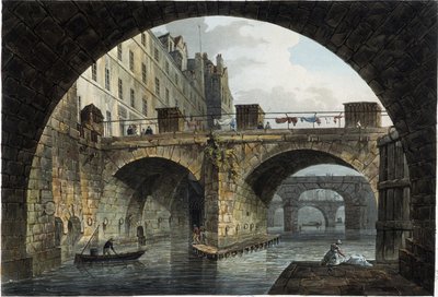 Pariisi: pieni silta ja Hotel Dieu - julkaisussa ""Paris vu par J.C. Mats", toim. Miller, Lontoo tekijältä John Claude Nattes