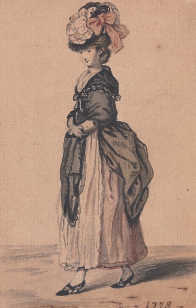 Lady of Fashion mustalla huivilla ja mustilla kengillä tekijältä John Collet