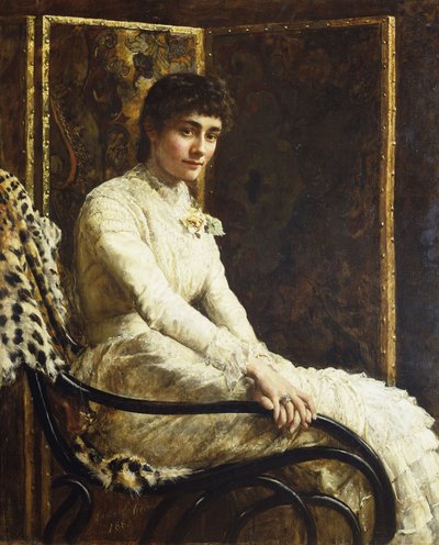 Taiteilijan vaimon Marian Huxleyn muotokuva hääpuvussaan, 1880 tekijältä John Collier