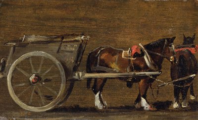 Maatilakärry, jossa on kaksi hevosta valjaissa: Tutkimus kärrylle Stour Valleyssa ja Dedham Villagessa, 1814 (öljy kankaalle aluksella) tekijältä John Constable