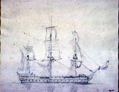Man-o-war (grafiitti paperille) tekijältä John Constable