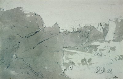 A Quarry for Mill-stones in Derbyshire, 1801 (lyijykynä ja seepia wash paperille) tekijältä John Constable