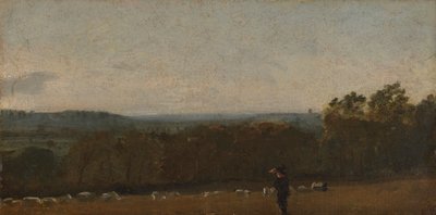 Paimen maisemassa katselee Dedham Valen poikki kohti Langhamia tekijältä John Constable