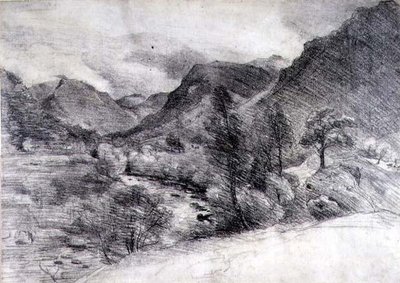 Borrowdale, Morning, n. 1806 (kynäpiirros paperille) tekijältä John Constable