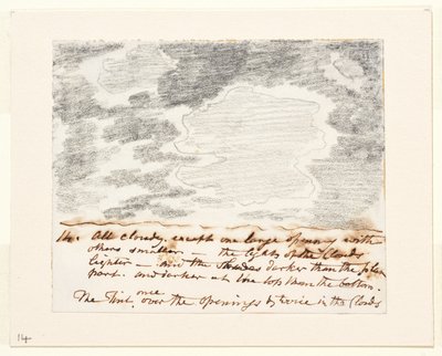 Pilvitutkimus (Alexander Cozensin "Engravings of Skies" -teoksen mukaan), noin 1822-23 (grafiitti paperille). tekijältä John Constable