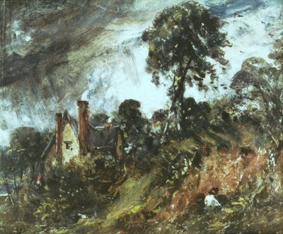 Mökki puiden keskellä hiekkapenkolla, n. 1830-36 tekijältä John Constable