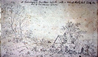 Mökki Branthamissa, näkymä Mistley Halliin (piirustus) tekijältä John Constable