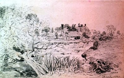 Maatilarakennukset ja silta Salisburyn lähellä (lyijykynä) tekijältä John Constable