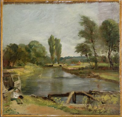 Flatford Lock, 1810-11 (öljy paperille kankaalle) tekijältä John Constable
