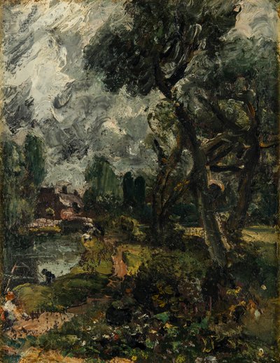 Flatfordin mylly sillalta, noin 1814-17 (öljy kankaalle). tekijältä John Constable
